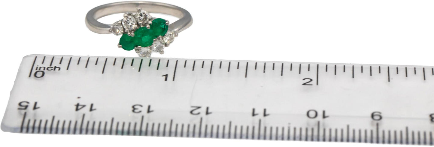 Platinum Round Diamond & Emerald Cocktail Ring 0.75CT Size 6.5