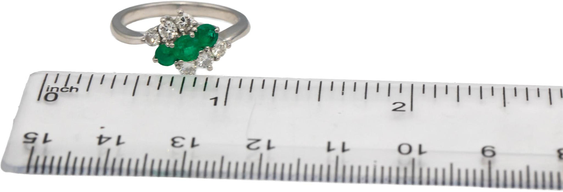 Platinum Round Diamond & Emerald Cocktail Ring 0.75CT Size 6.5