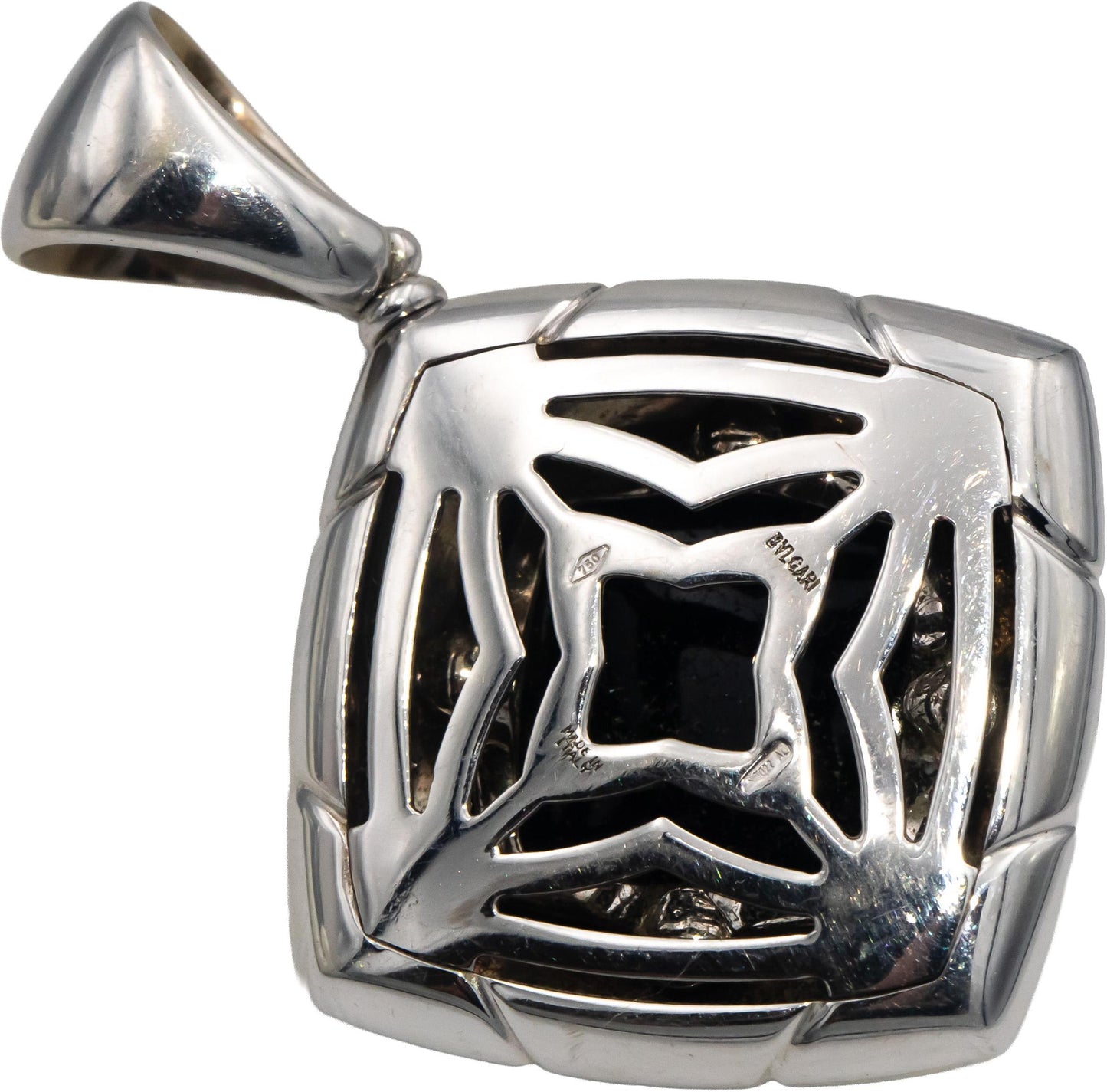 BVLGARI 18k White Gold Fancy Cut Onyx Solitaire Pendant