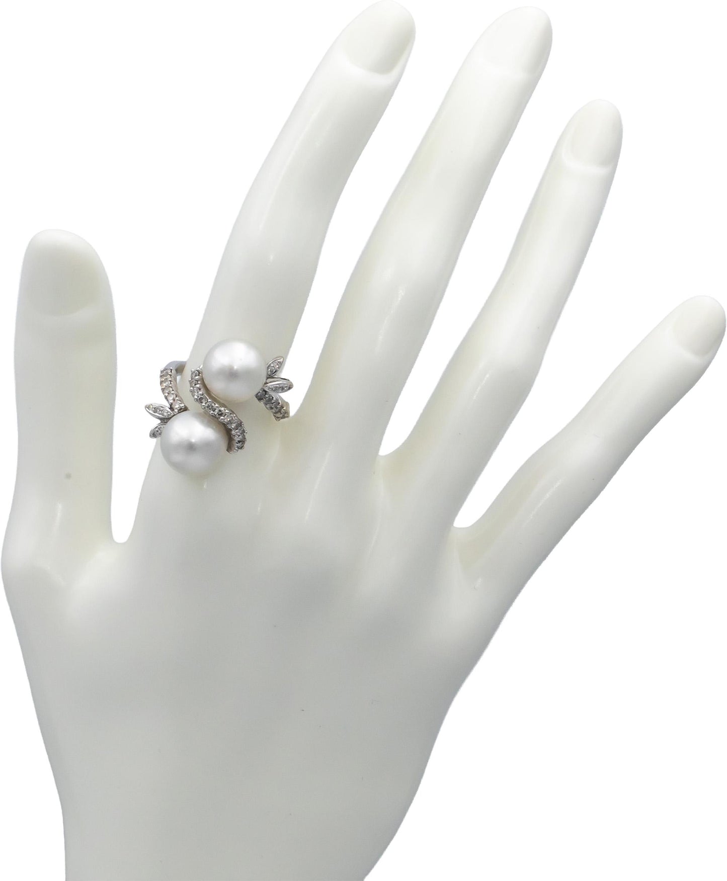 18k White Gold Round Diamond & Cultured Pearl Cocktail Ring 0.53CT Size 6