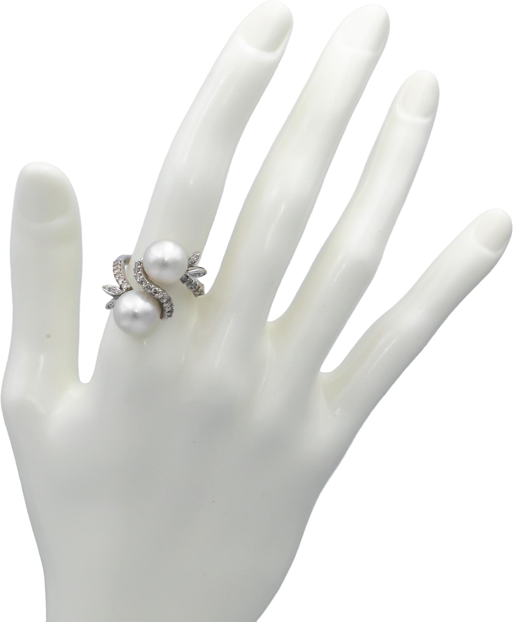 18k White Gold Round Diamond & Cultured Pearl Cocktail Ring 0.53CT Size 6