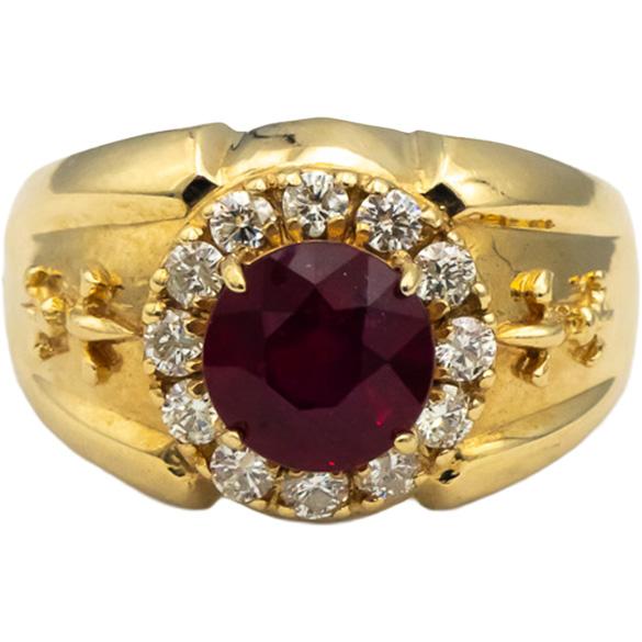GIA Certified 14k Yellow Gold Diamond & Manufactured Ruby Ring 3.25CT Size 9