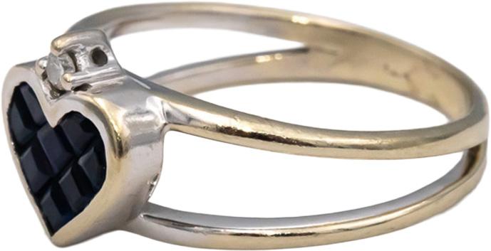 14k White Gold Square Cut Sapphire Round Diamond Heart Ring 0.52CT Size 6