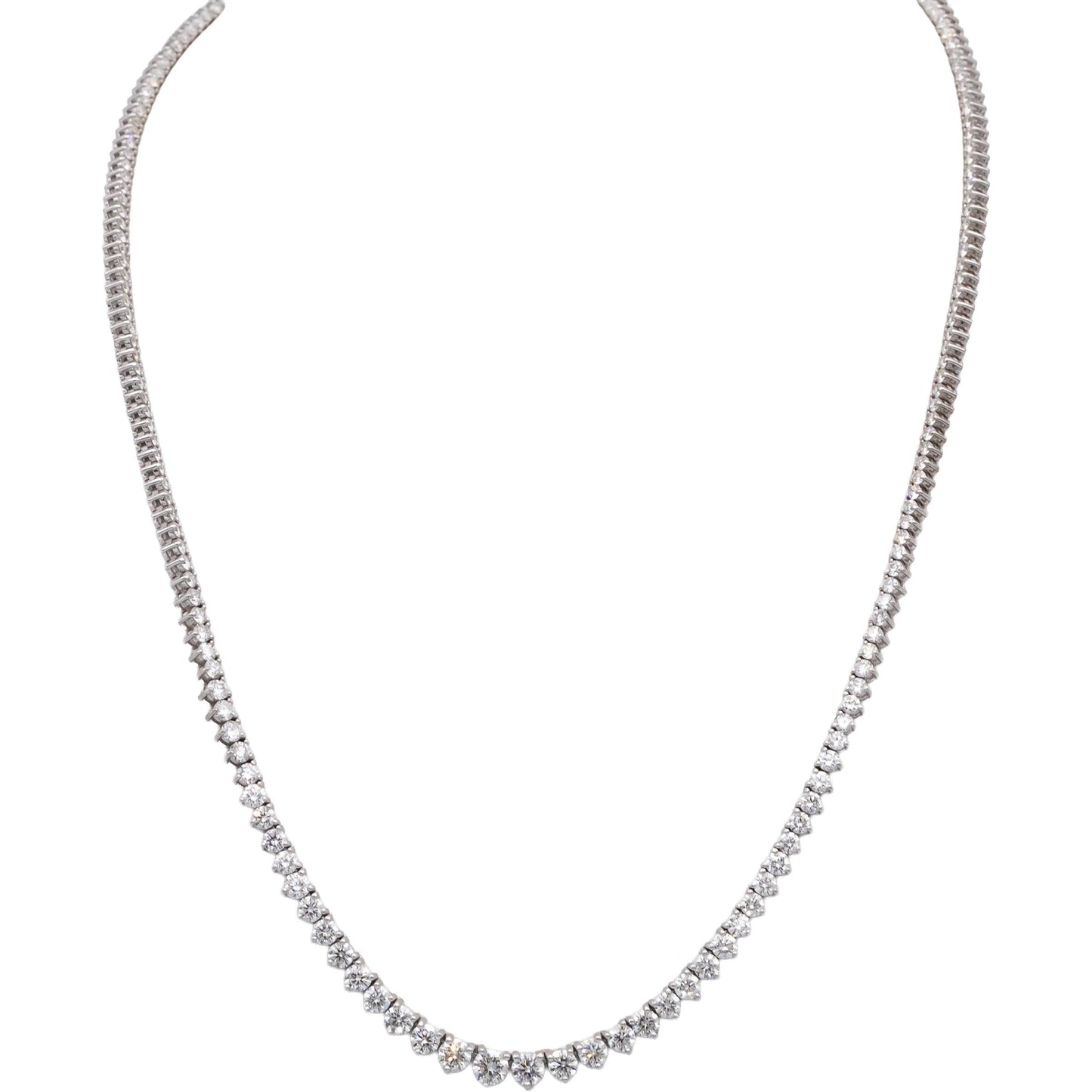 14k White Gold Round Diamond Three Prong Riviera Necklace 8.20CT
