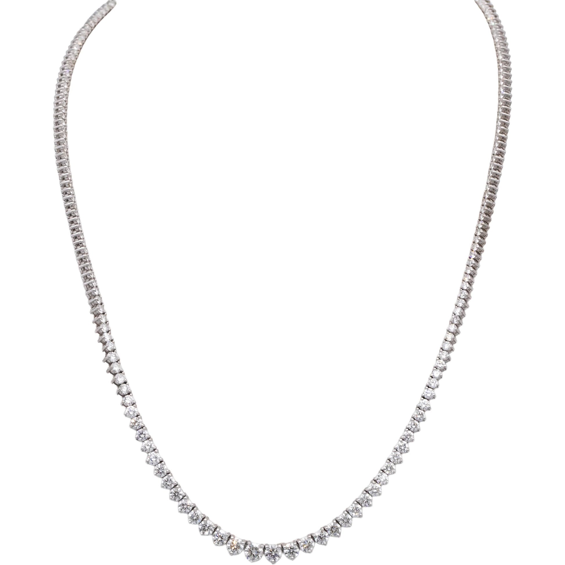 14k White Gold Round Diamond Three Prong Riviera Necklace 8.20CT