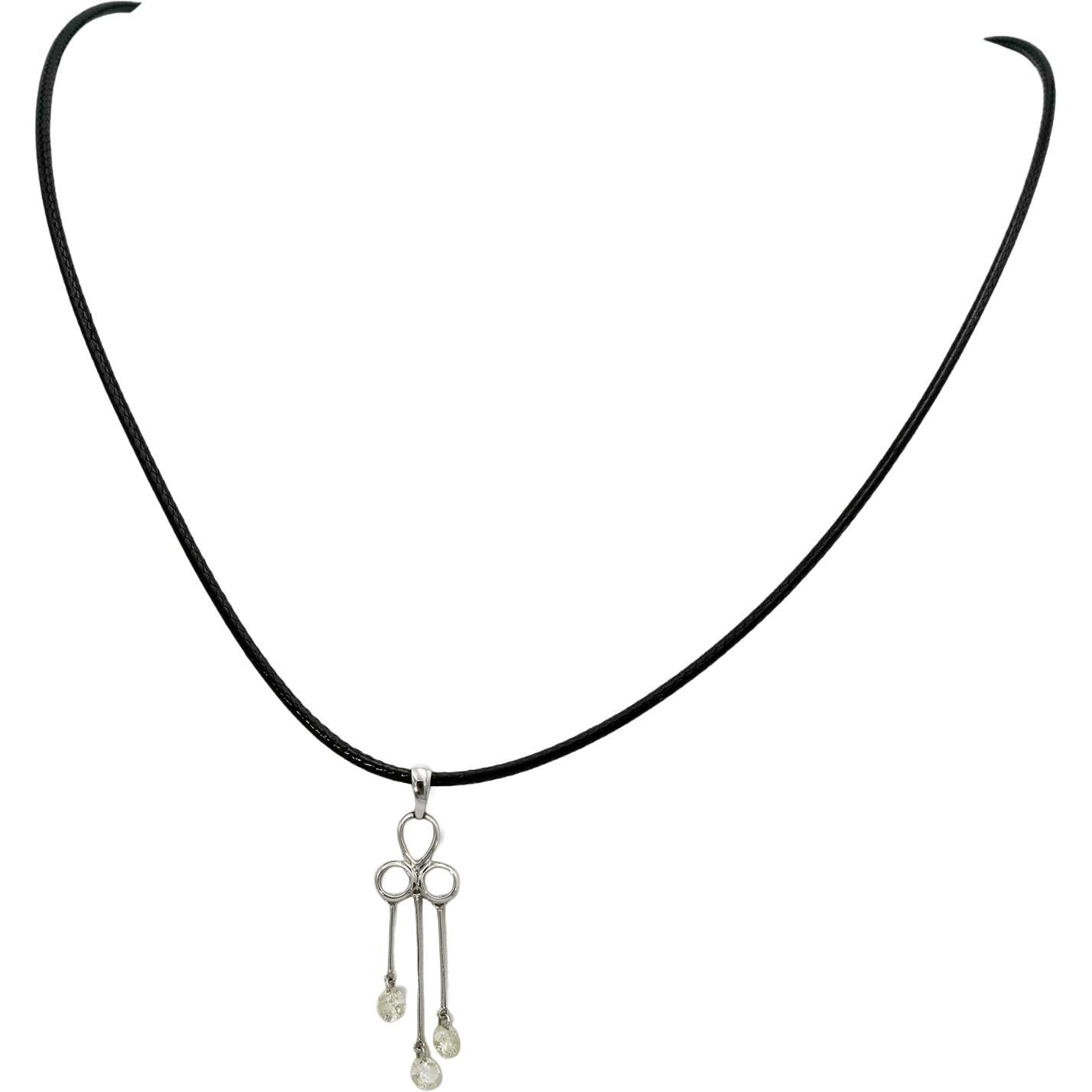 14k White Gold Round Diamond Dangle Pendant Necklace 0.63CT