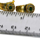 18k Yellow and White Gold Round Diamond & Oval Cut Emerald Stud Earrings 0.30CTW