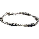 10k White Gold Oval Blue Sapphire Round Diamond Link Bracelet 1.10CTW