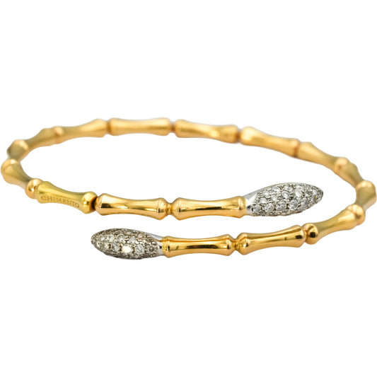 CHIMENTO 18k White & Yellow Gold Diamond Bamboo Motif Cuff Bracelet 0.50CT