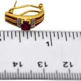 14k Yellow Gold Diamond and Ruby Curved Earrings 0.85CTW
