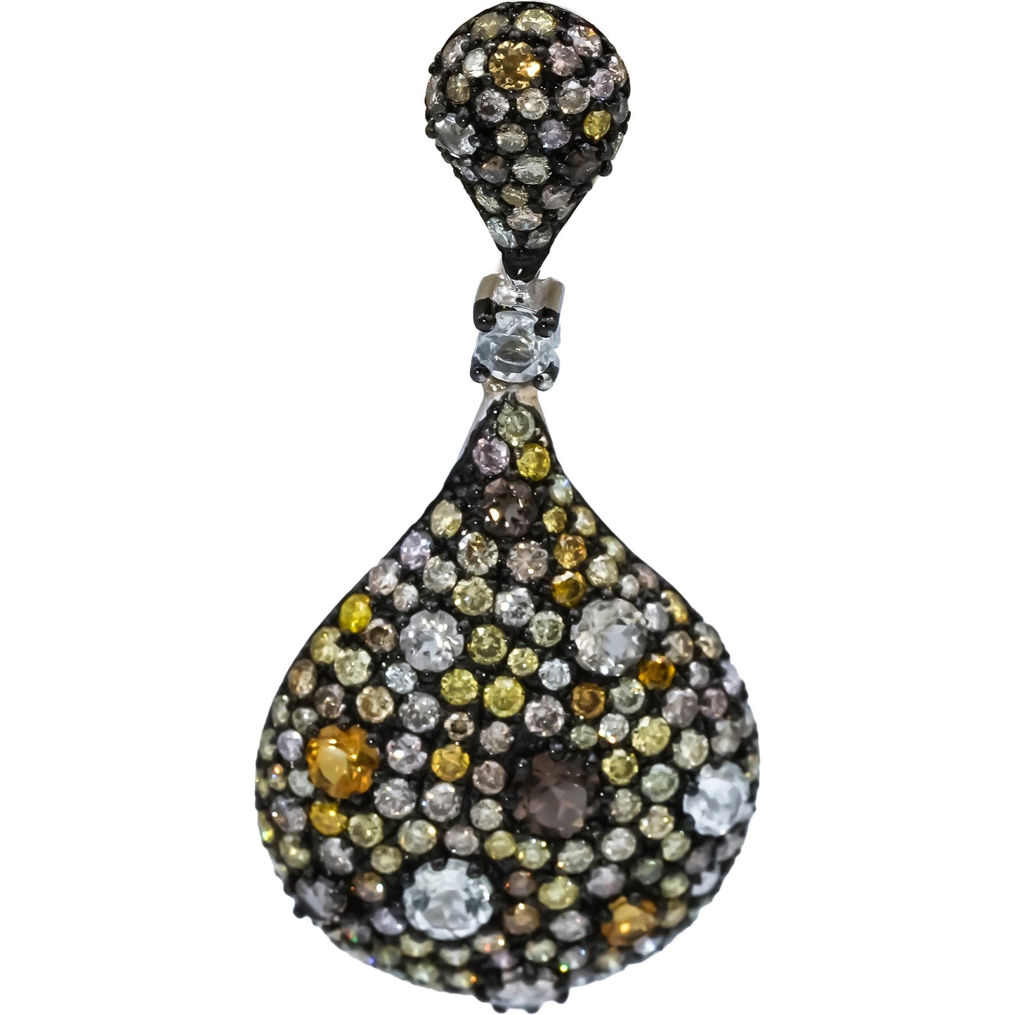 14k White Gold Round Multi-Color Diamond & Sapphire Drop Dangle Earrings 2.75CTW