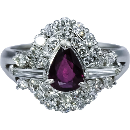 Platinum Diamond and Ruby Cluster Cocktail Ring 0.91CT Size 5.5