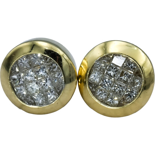 14k Yellow Gold Princess Cut VS Diamond Cluster Stud Earrings 1.50CT