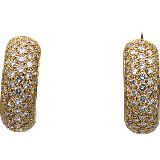 18k Yellow Gold VS Round Diamond Half Hoop Curved Cluster Earrings 2.50CT