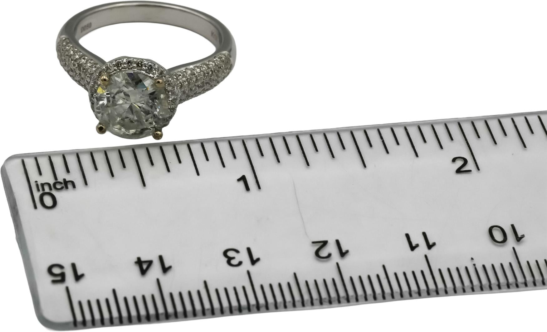 18k White Gold Round Diamond Engagement Ring 2.75CT w/ 2.25CT Center Size 6.75
