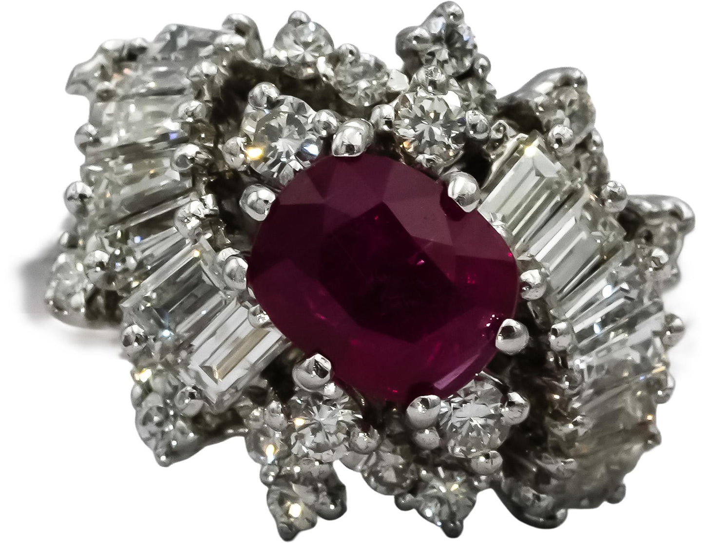 14k White Gold VS Diamond and Ruby Cluster Cocktail Ring 3.0CT Size 7.75