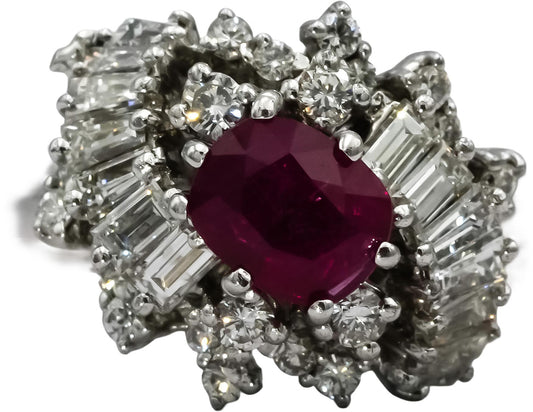 14k White Gold VS Diamond and Ruby Cluster Cocktail Ring 3.0CT Size 7.75