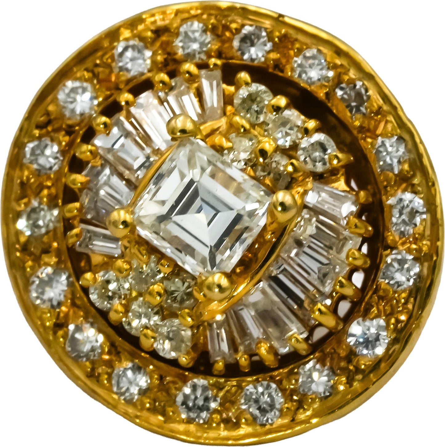 14k Yellow Gold VS Asscher Baguette Round Diamond Stud Earrings w/ Jackets 2.0CT
