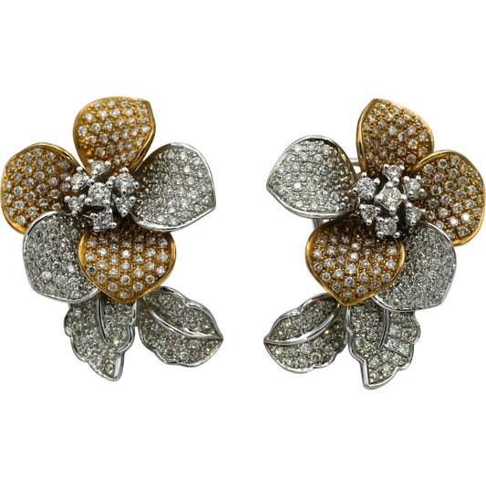 14k White & Yellow Gold VS Diamond En Tremblant Flower Cluster Earrings 2.0CT