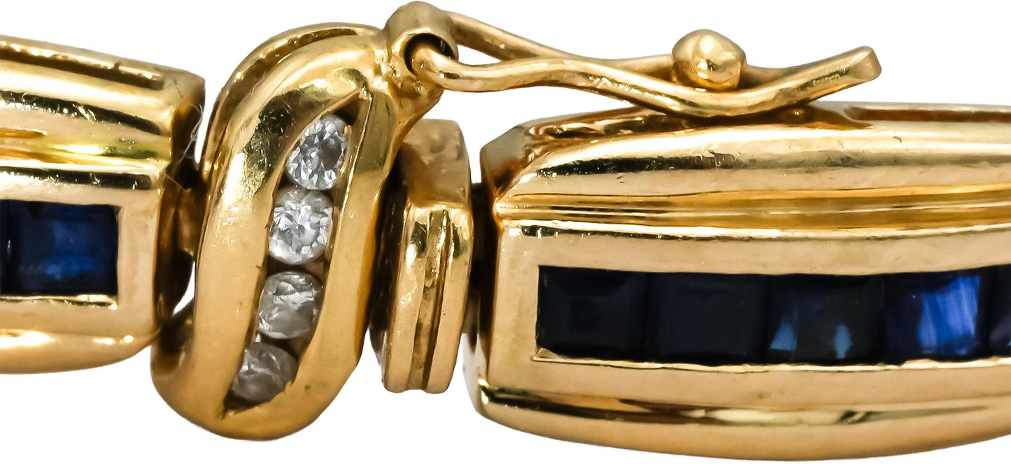 14k Yellow Gold Diamond and Blue Sapphire Fancy Link Bracelet 2.0CT