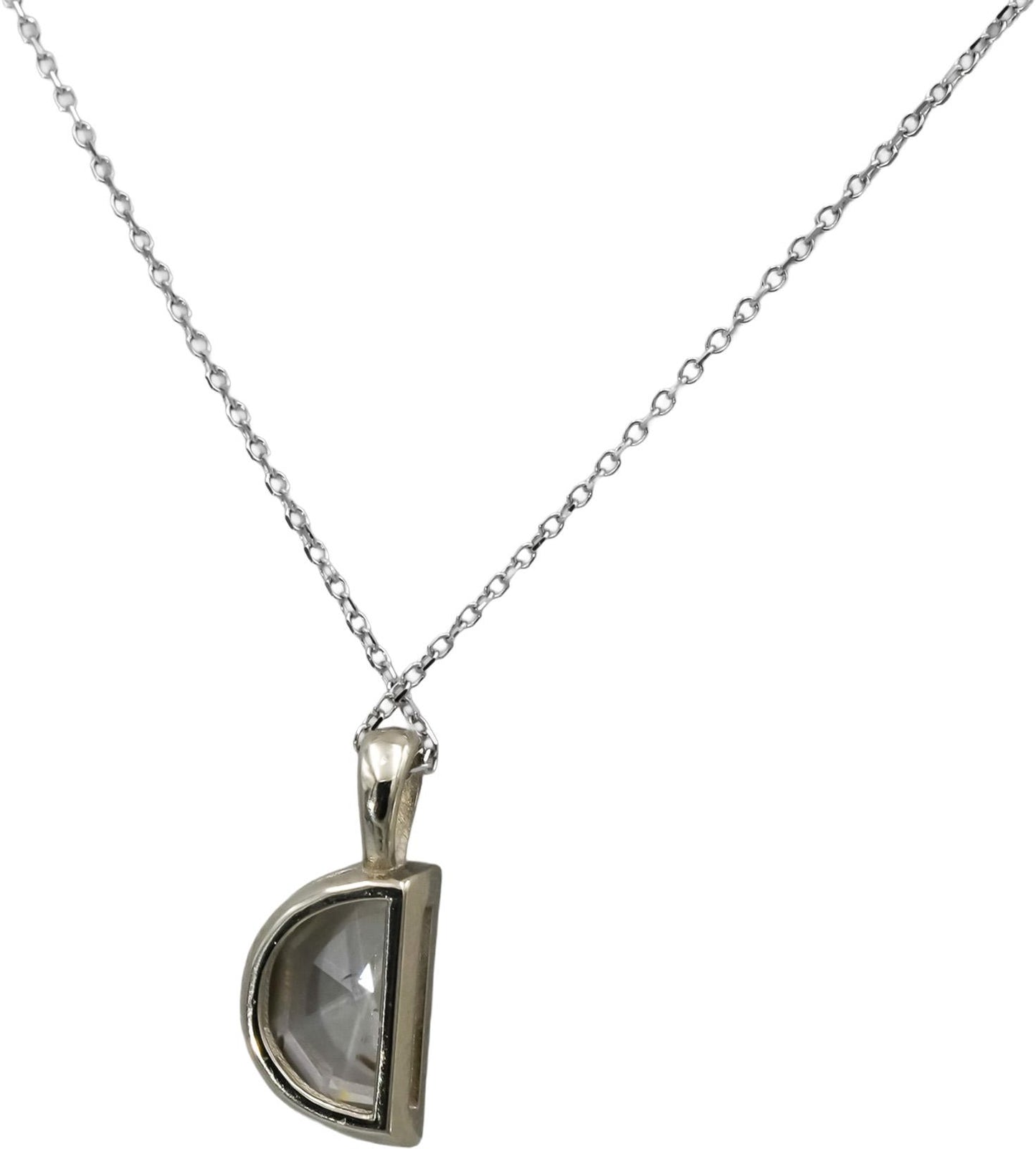 14k White Gold Half Moon Rose Cut Diamond Solitaire Pendant Necklace 1.03CT