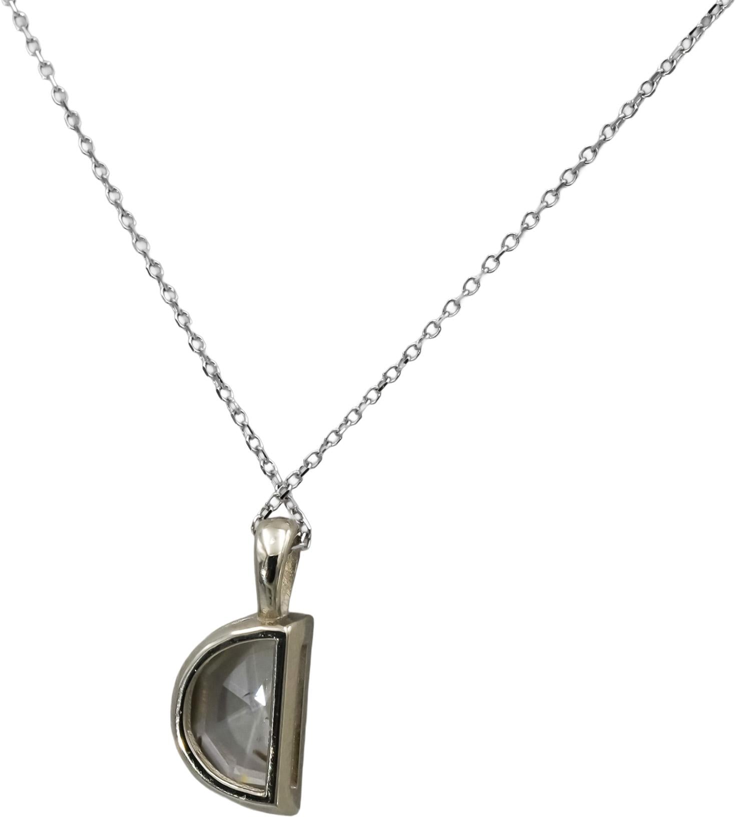 14k White Gold Half Moon Rose Cut Diamond Solitaire Pendant Necklace 1.03CT