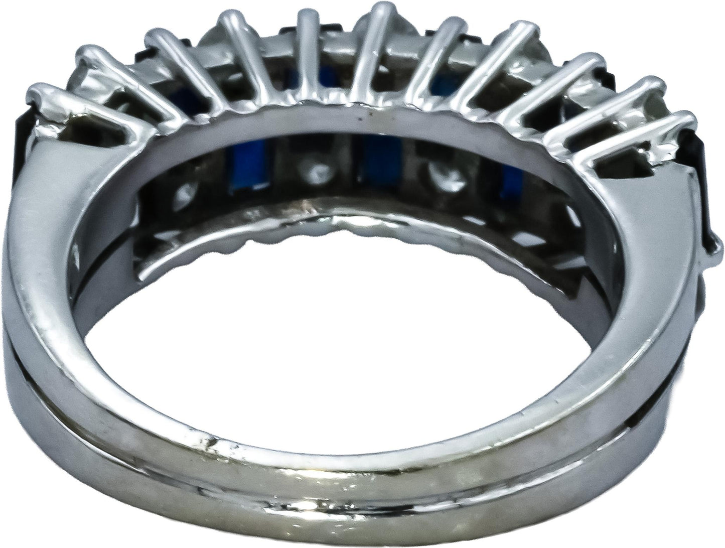 18k White Gold Round Diamond and Baguette Cut Sapphire Ring 1.50CT Size 5.5