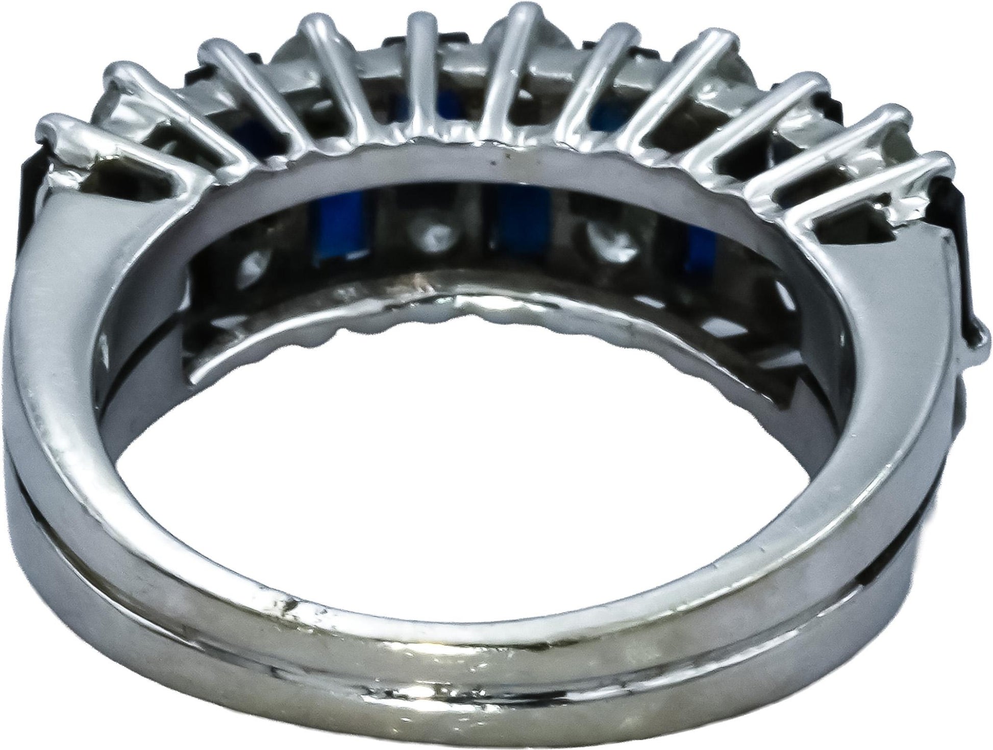 18k White Gold Round Diamond and Baguette Cut Sapphire Ring 1.50CT Size 5.5