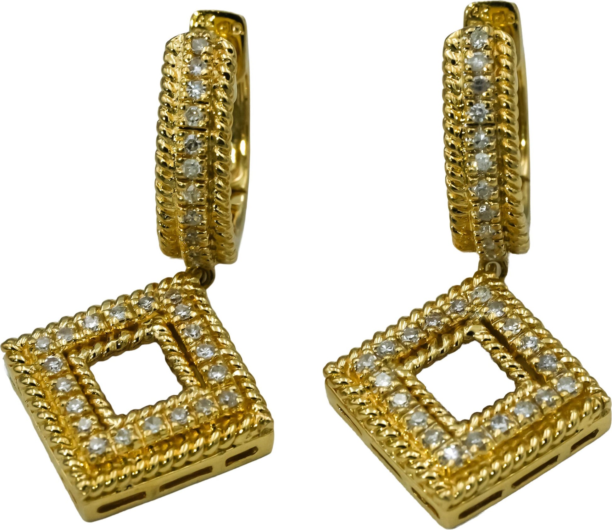 14k Yellow Gold Round Diamond Drop Dangle Earrings 0.25CT