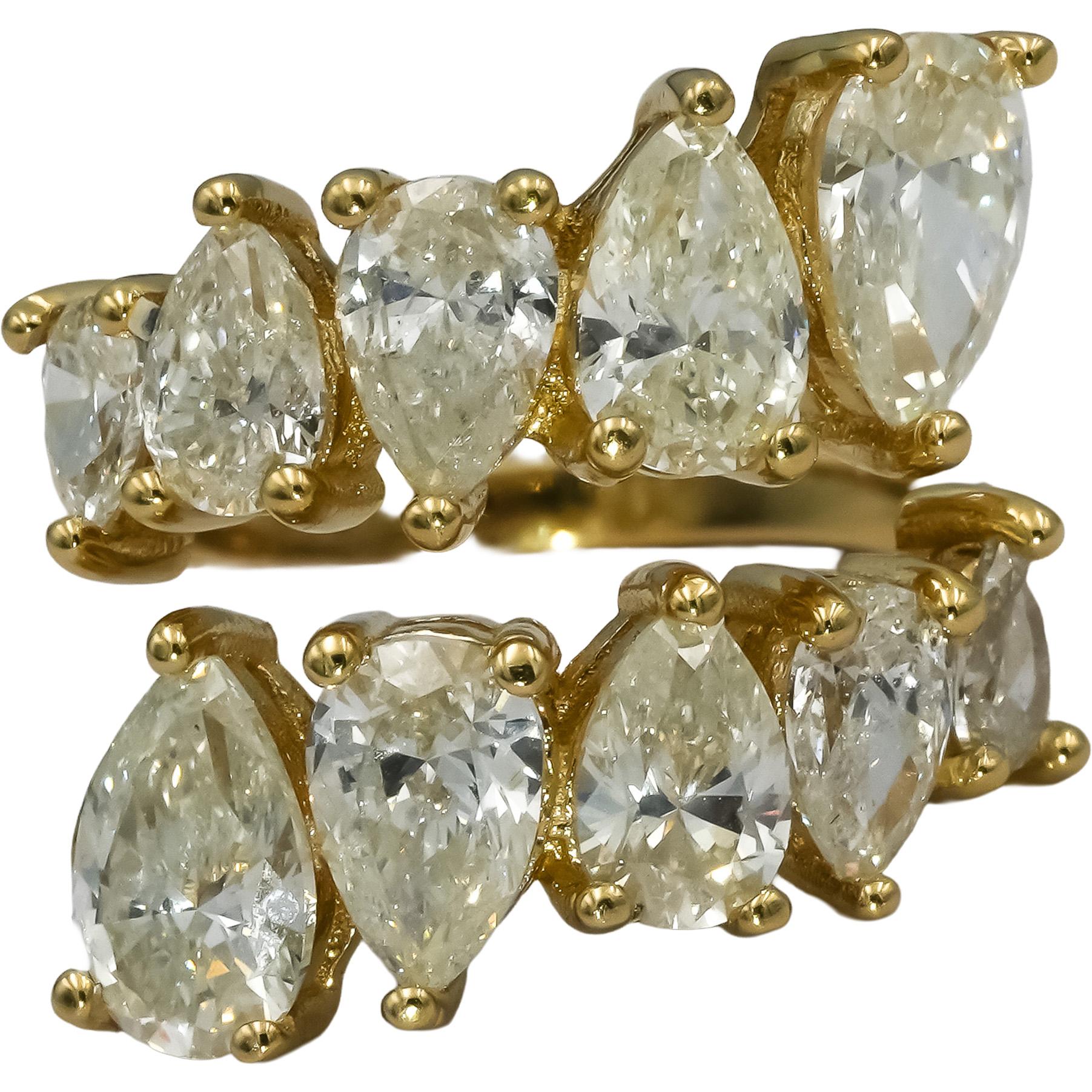 14k Yellow Gold Pear Cut Diamond Bypass Ring 4.16CT Size 4.25