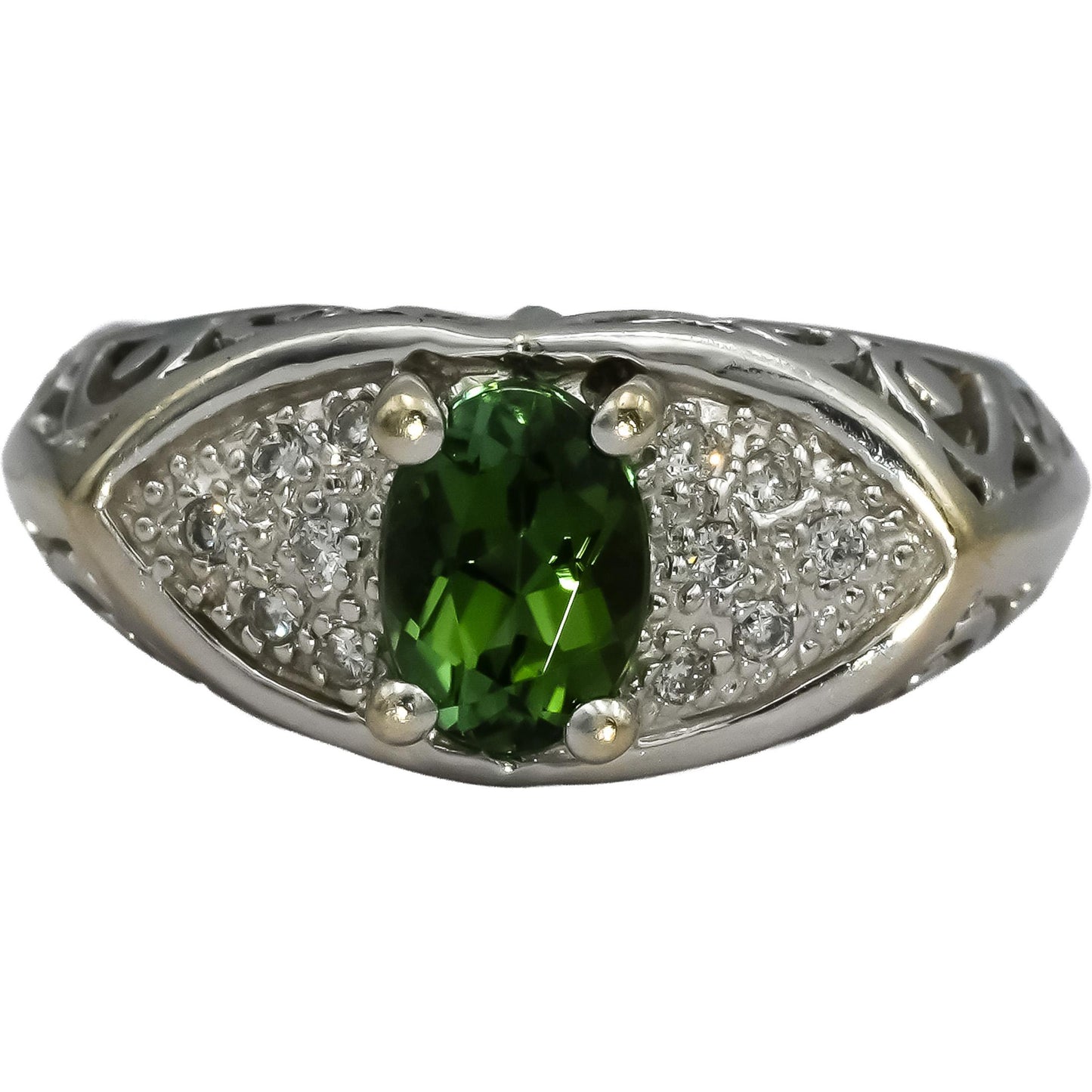 Vintage Antique 14k White Gold VS Diamond and Tourmaline Ring 0.87CT Size 7