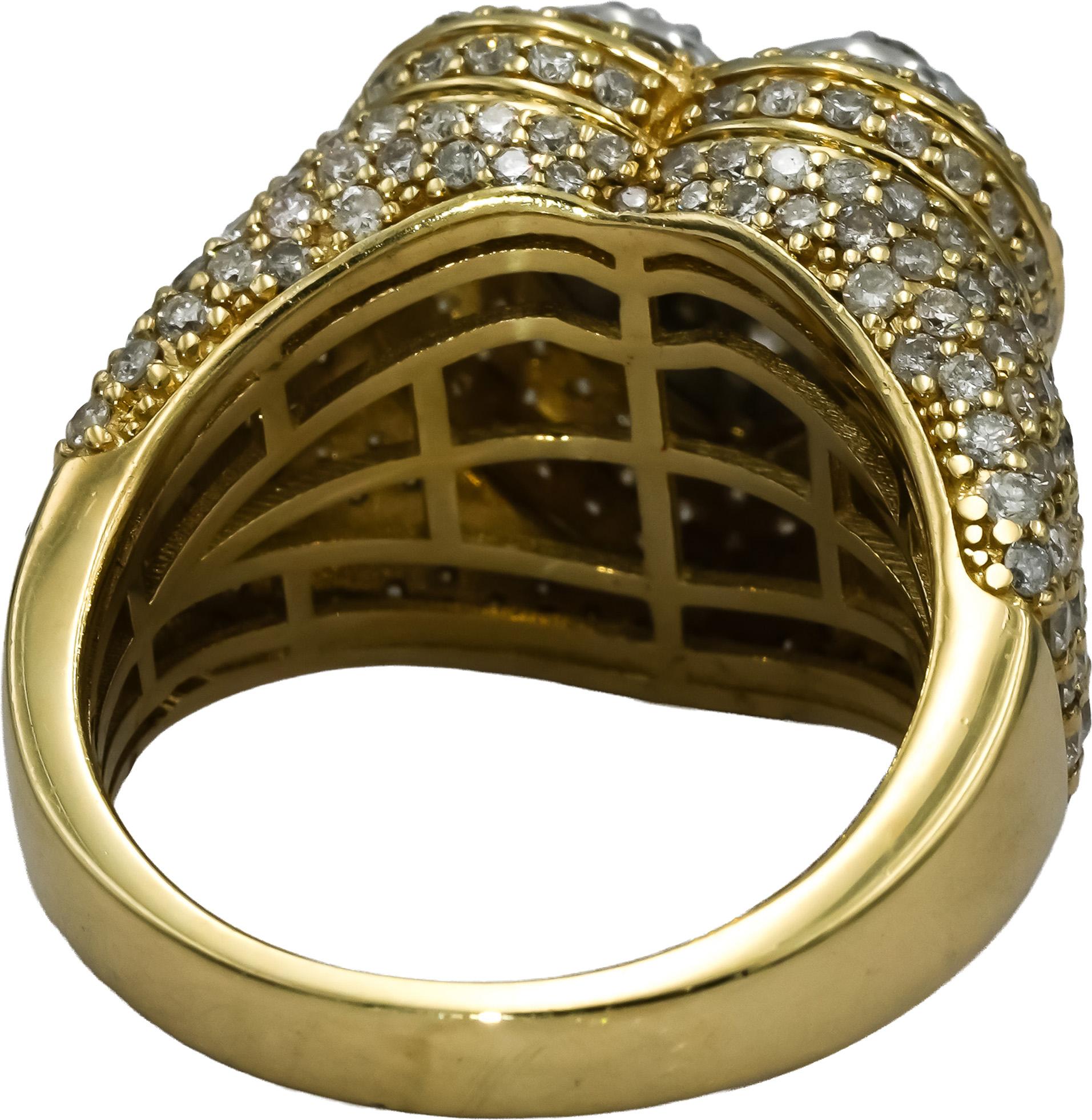 10k Yellow Gold Pave Diamond Heart Cluster Cocktail Ring 4.0CT Size 10.5