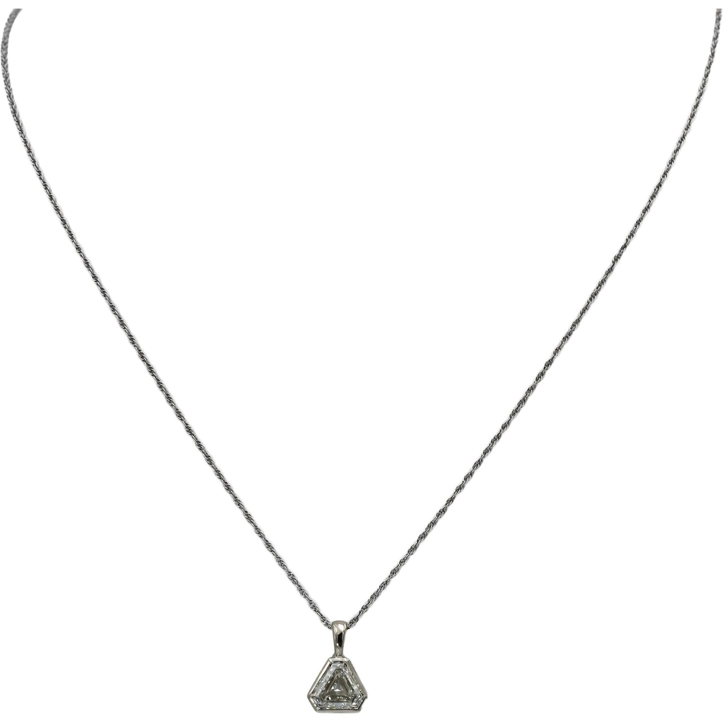 GIA 14k White Gold VS2/G Trillion Step Cut Diamond Pendant Necklace 1.33CT