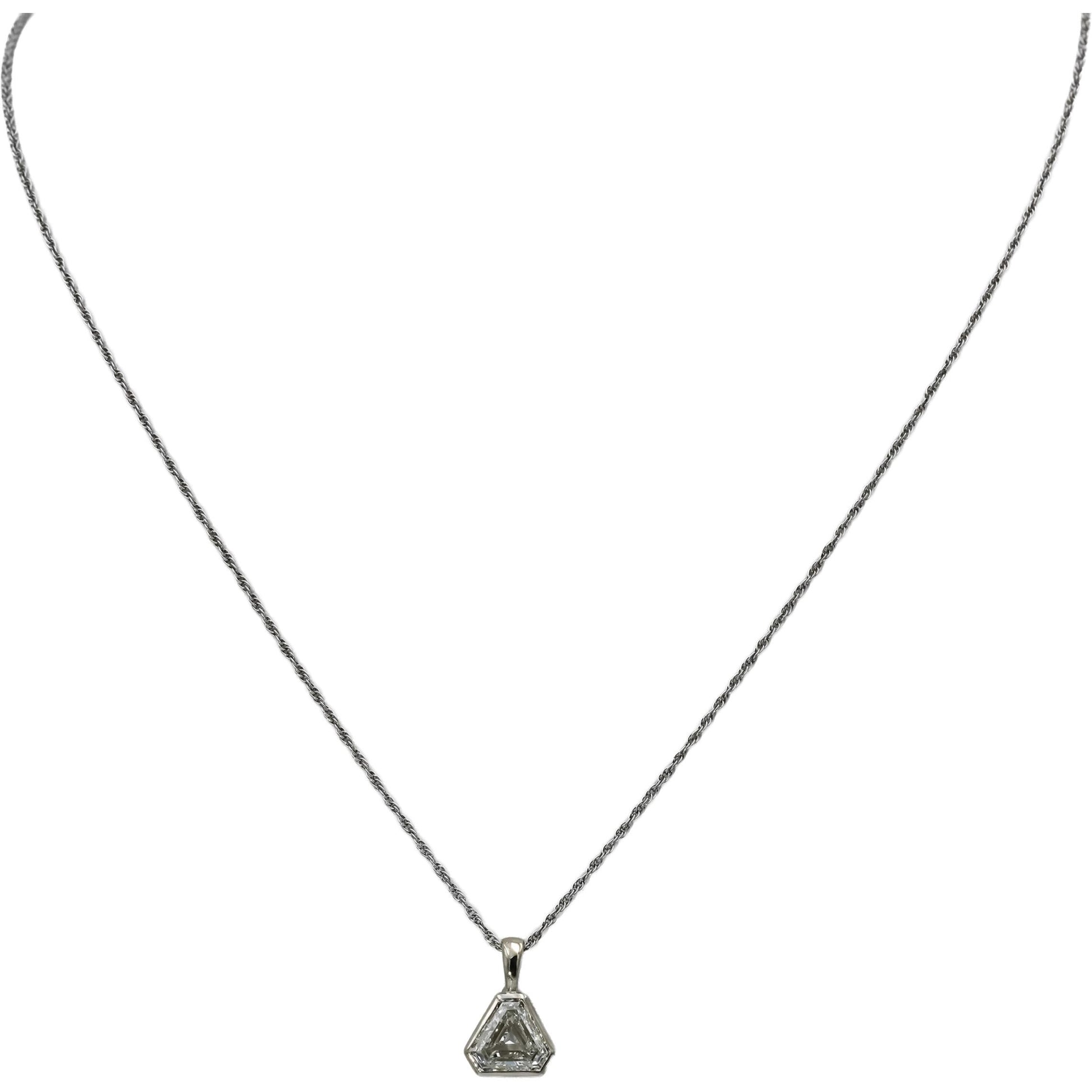 GIA 14k White Gold VS2/G Trillion Step Cut Diamond Pendant Necklace 1.33CT