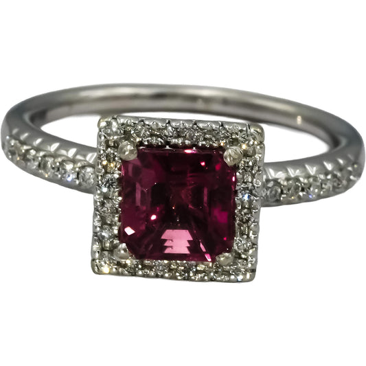 14k White Gold Round Diamond Cushion Tourmaline Cocktail Ring 2.02CT Size 7.25