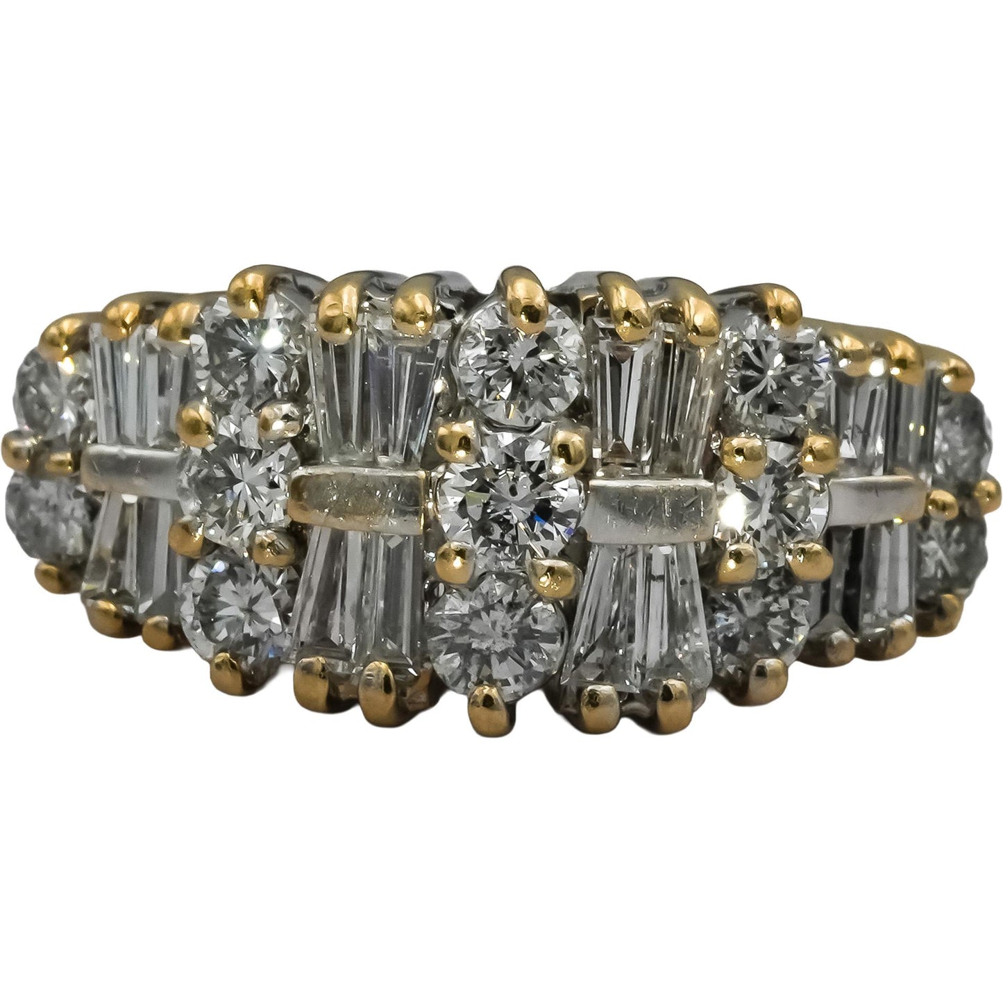 14k Yellow Gold Round and Baguette Diamond Cluster Ring 2.0CT Size 7.25