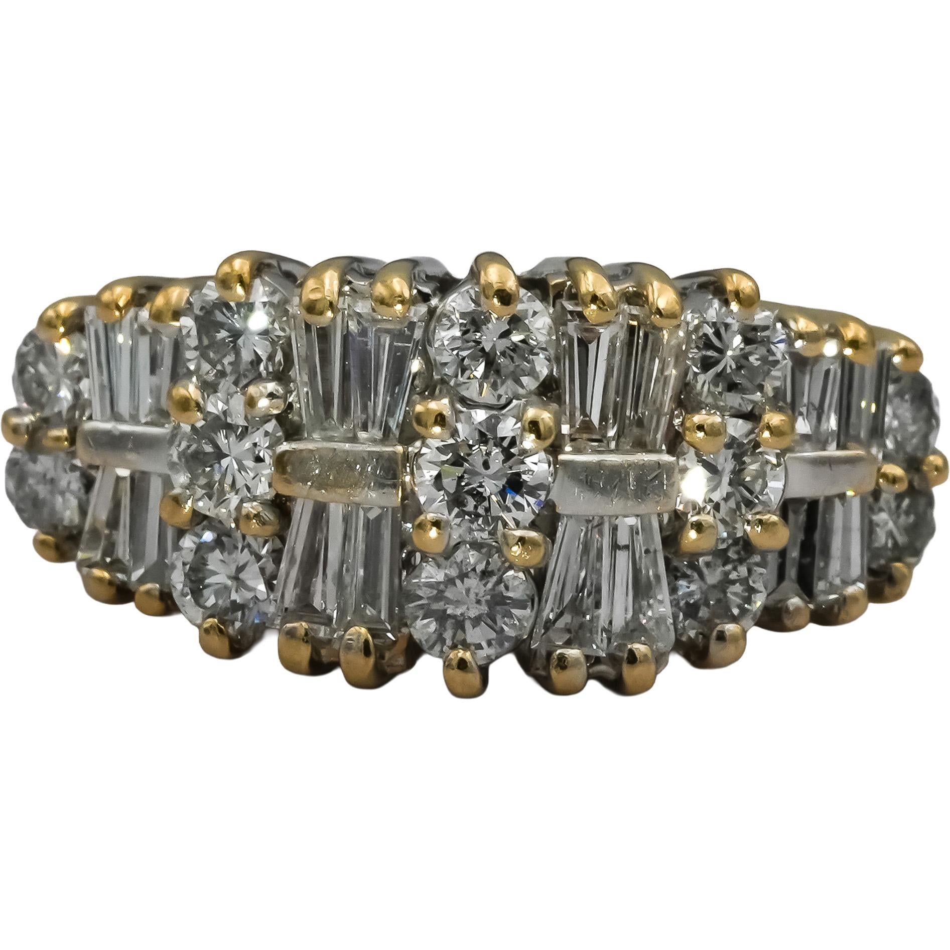 14k Yellow Gold Round and Baguette Diamond Cluster Ring 2.0CT Size 7.25