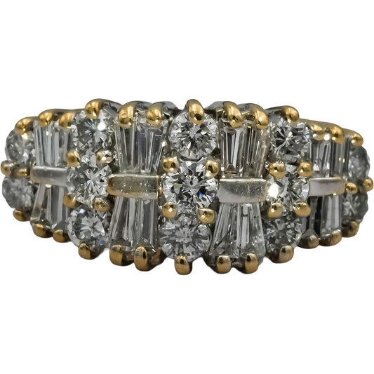 14k Yellow Gold Round and Baguette Diamond Cluster Ring 2.0CT Size 7.25