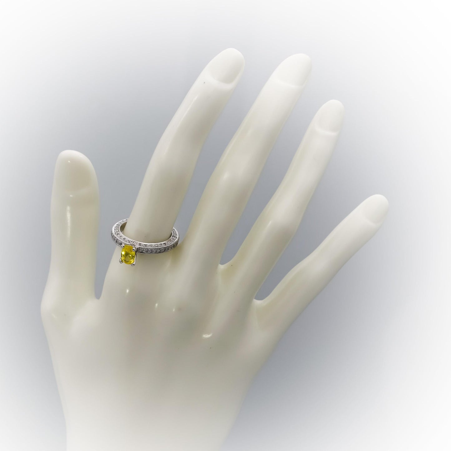 14k White Gold Diamond and Yellow Sapphire Cocktail Ring 1.53CT Size 6.5