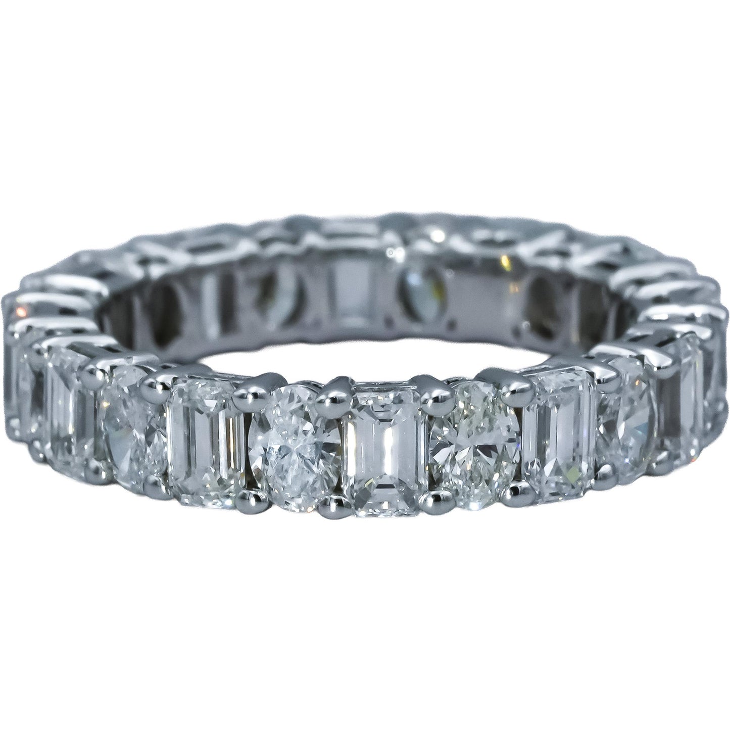 14k White Gold Oval & Emerald Cut Lab-Grown Diamond Eternity Ring 3.50CT Sz 6.75