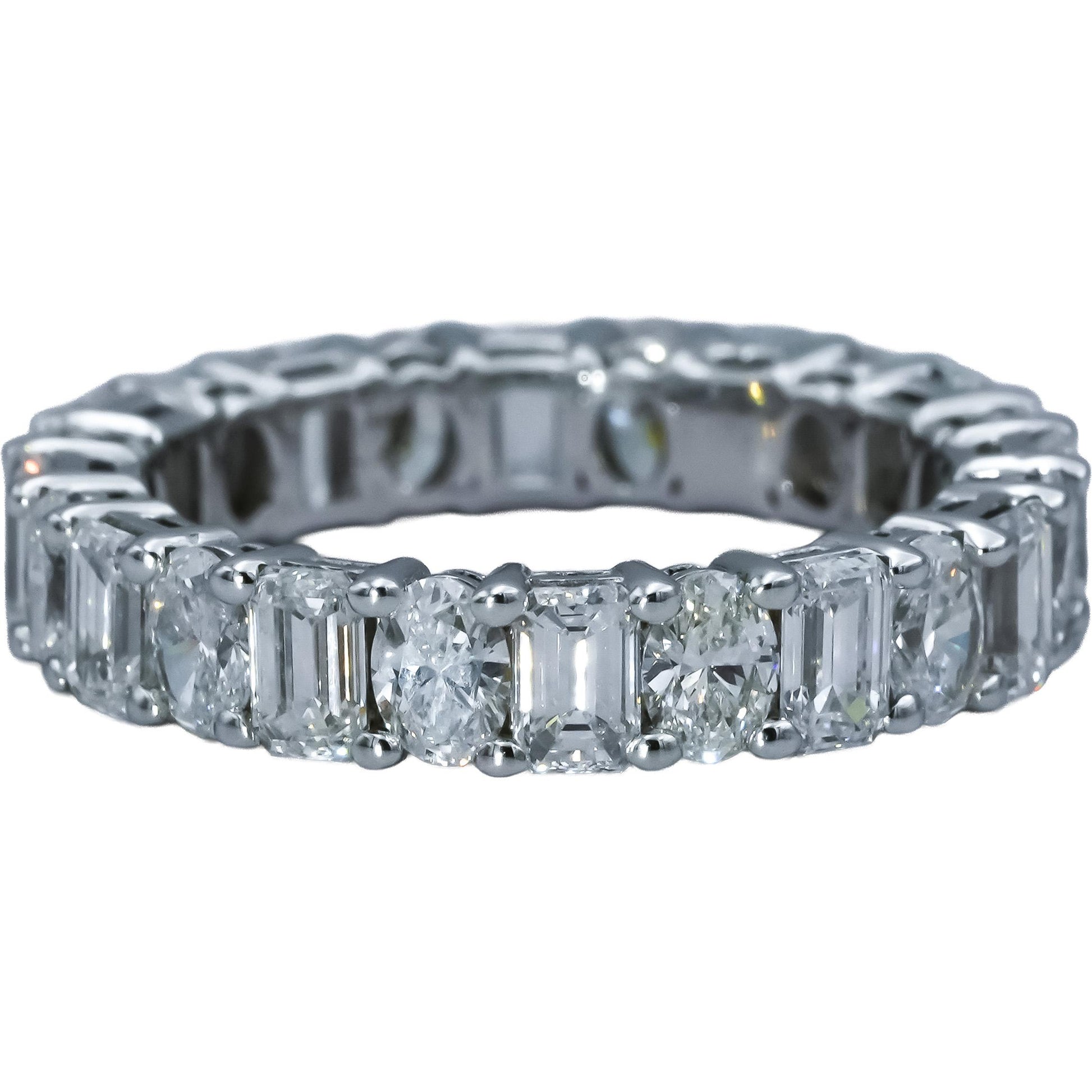 14k White Gold Oval & Emerald Cut Lab-Grown Diamond Eternity Ring 3.50CT Sz 6.75