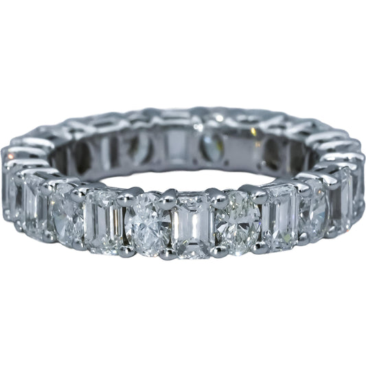 14k White Gold Oval & Emerald Cut Lab-Grown Diamond Eternity Ring 3.50CT Sz 6.75
