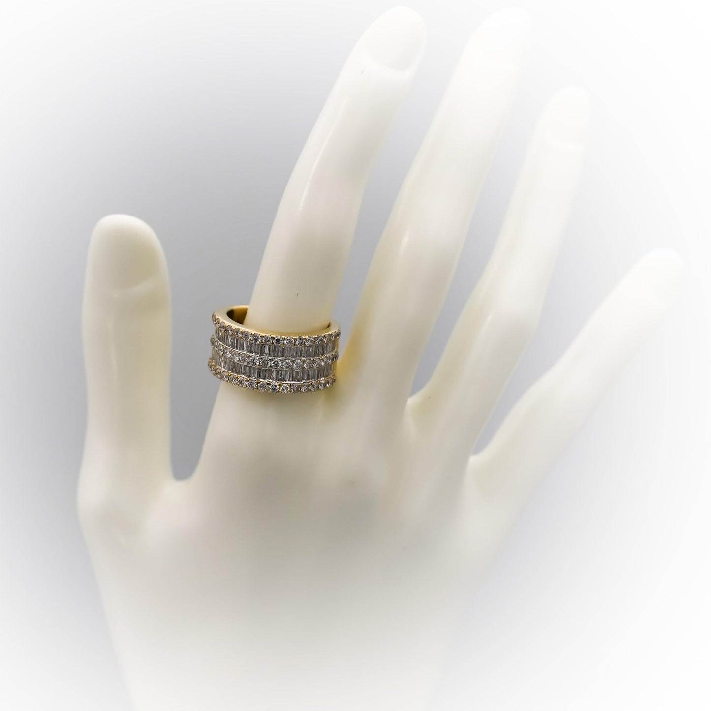 14k Yellow Gold Round and Baguette Diamond 10.7mm Wide Band Ring 3.0CT Size 7.75
