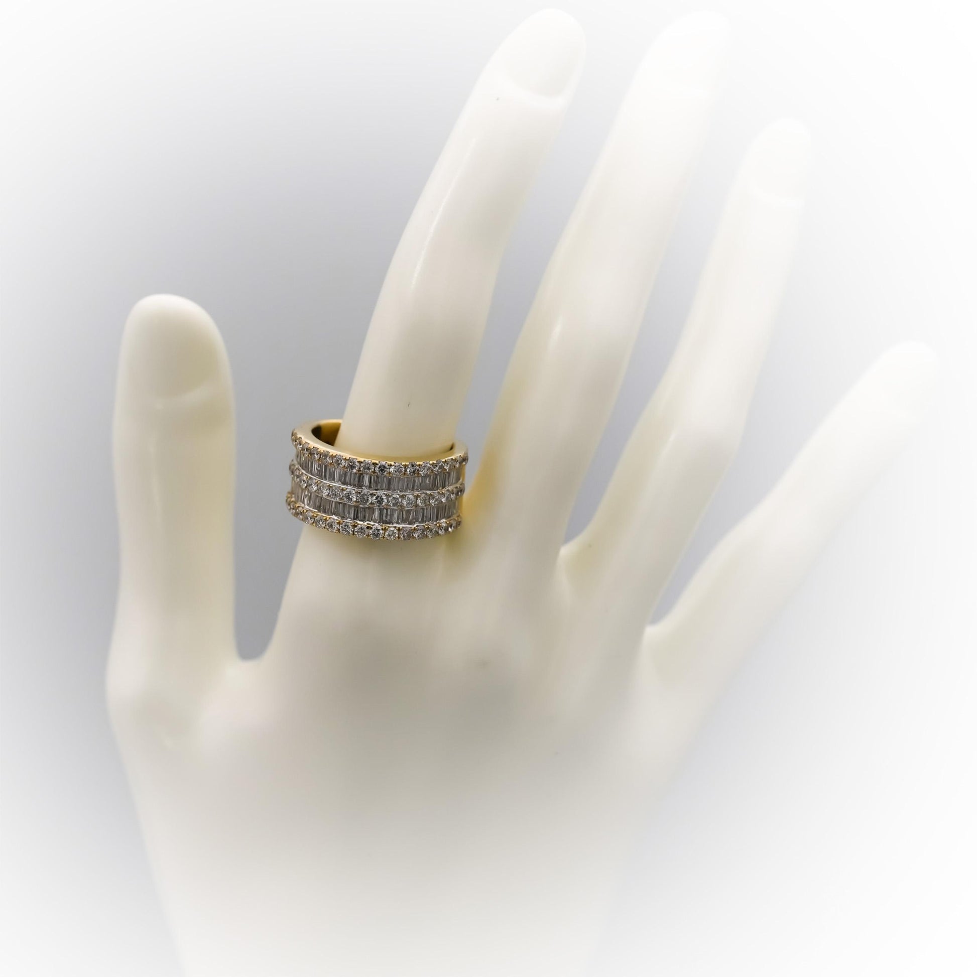 14k Yellow Gold Round and Baguette Diamond 10.7mm Wide Band Ring 3.0CT Size 7.75