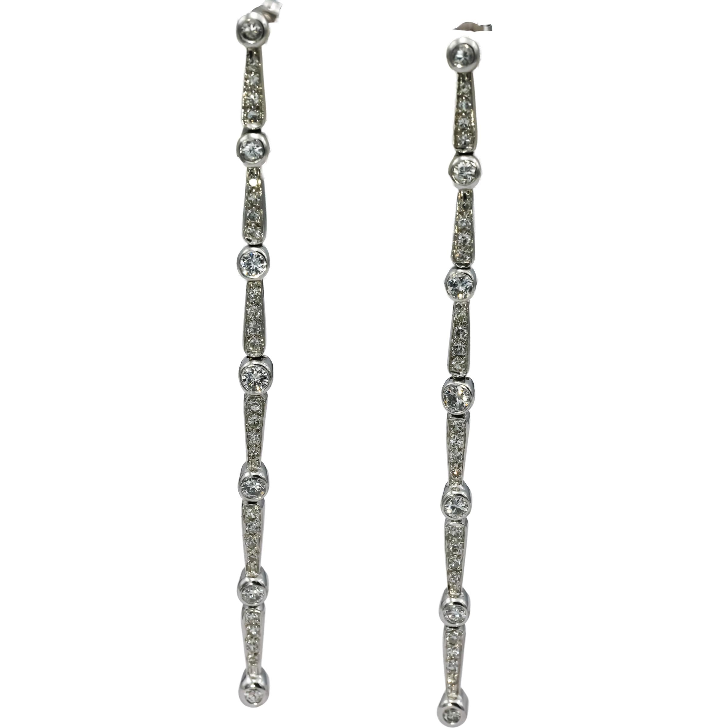14k White Gold VS Round Diamond Drop Dangle Earrings 3.0CT