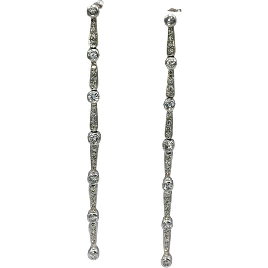 14k White Gold VS Round Diamond Drop Dangle Earrings 3.0CT