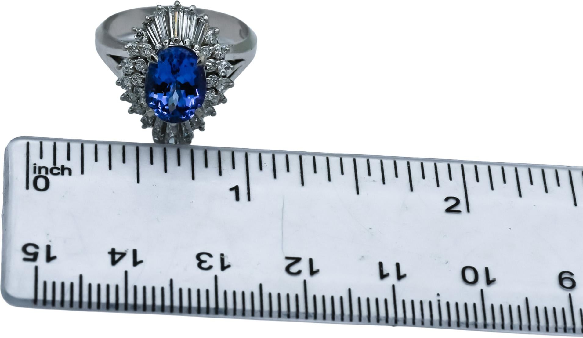 Platinum VS Diamond and Tanzanite Cocktail Ring 3.01CT Size 6.5