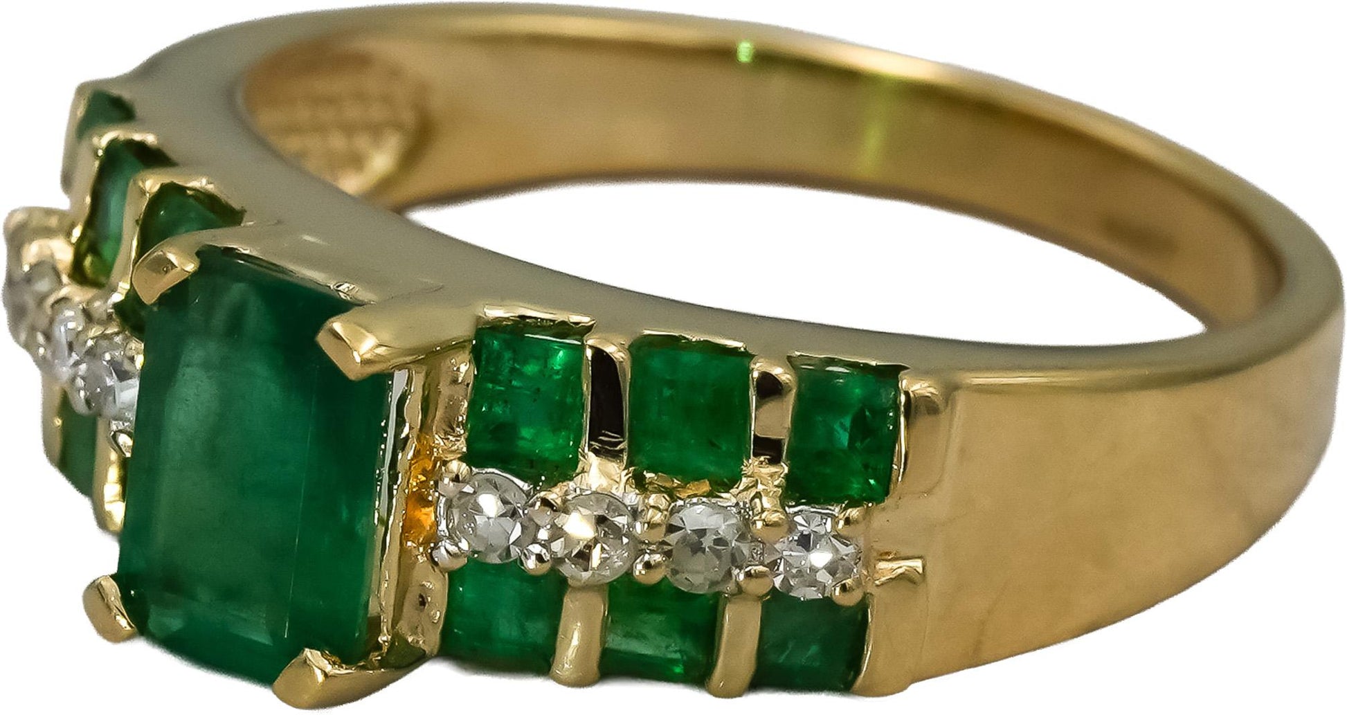 14k Yellow Gold Diamond and Emerald Cocktail Ring 1.72CT Size 8