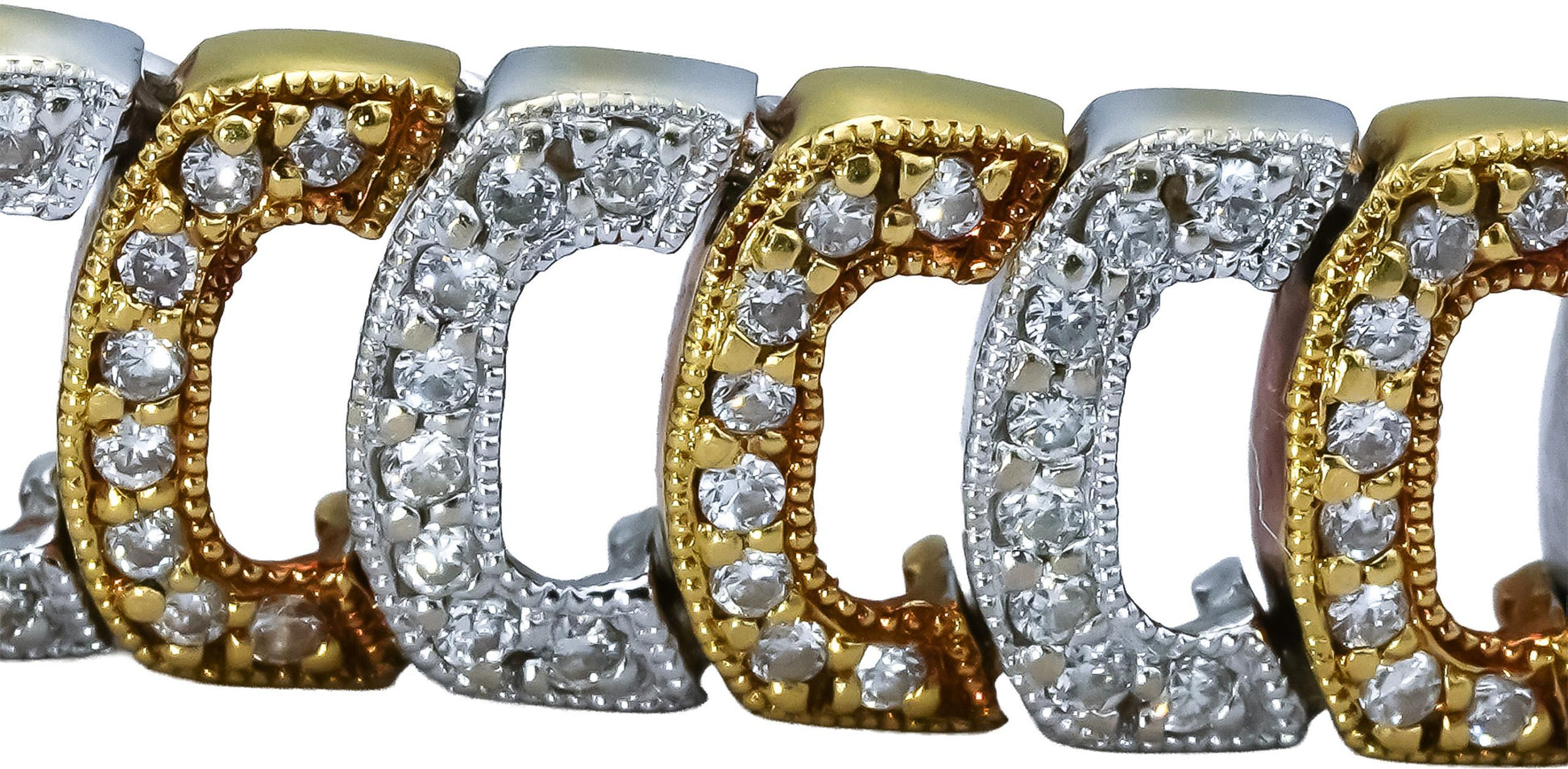 18k Yellow and White Gold Round Diamond Fancy Link Bracelet 2.0CT