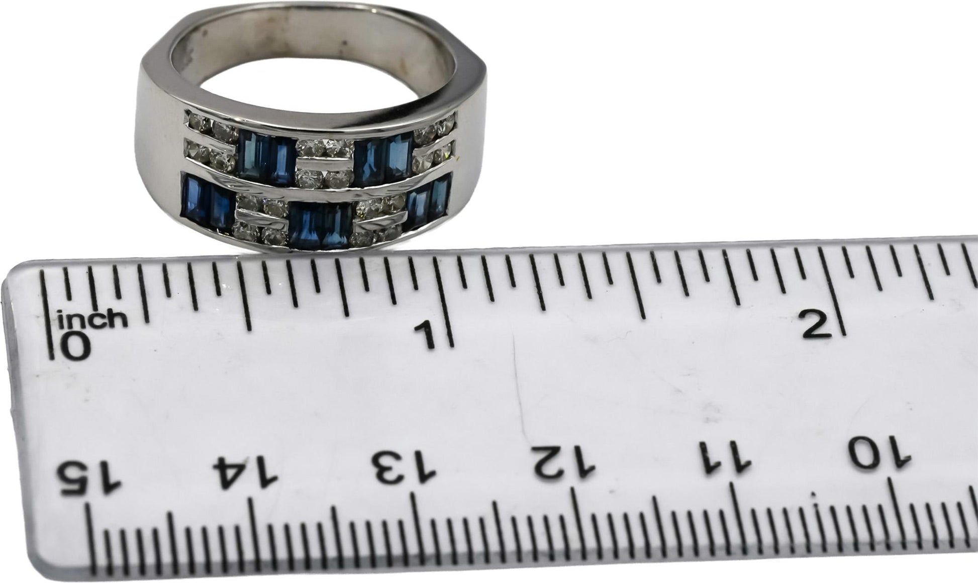 14k White Gold Diamond and Sapphire Band Ring 1.0CT Size 8